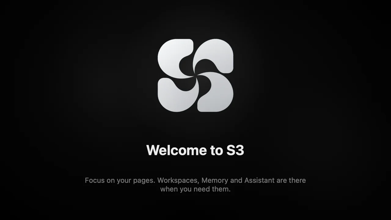 Siyah zemin üzerinde gümüş S3 logosu ve altında Welcome to S3 yazısı.